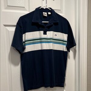 Quiksilver Men's Navy Polo Shirt with Stripes. EUC. Size Small.